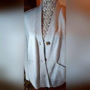 JOHNNY WAS CALME CARDIGAN Heathered Light Blue Cashmere Generous Medium-Washable